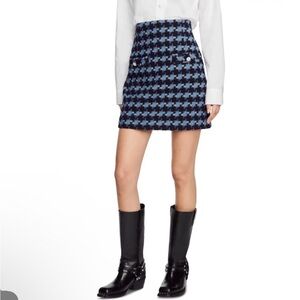 Sandro Marty Blue and Black Houndstooth Mini Skirt